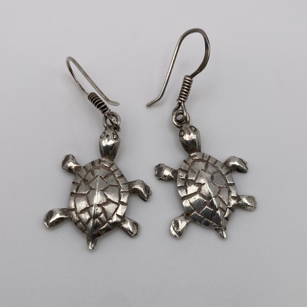 Sterling Silver 925 Turtle Dangle Earrings - Picture 3 of 6
